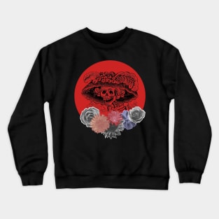 Halloween, Classic La Catrina, Black and Red with Flowers Crewneck Sweatshirt